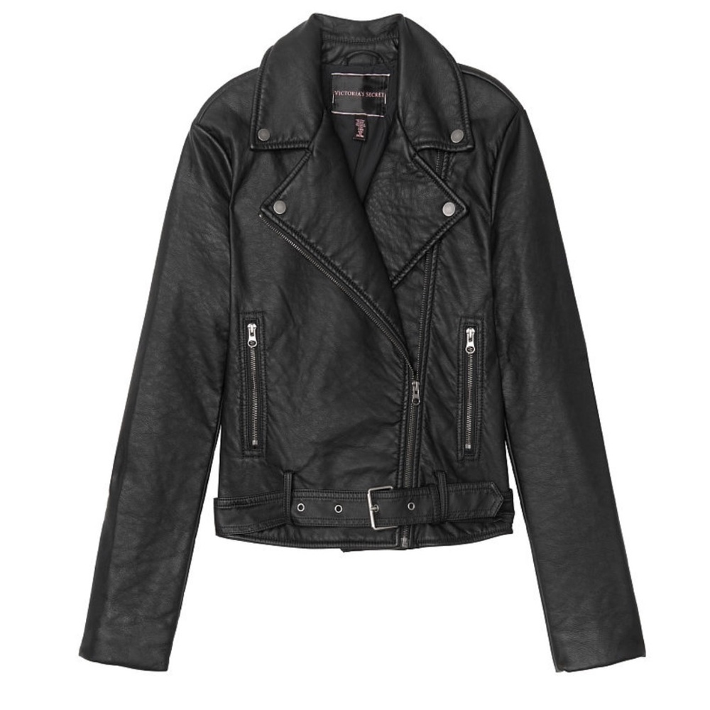 VS pebbled leather Moto jacket w belt